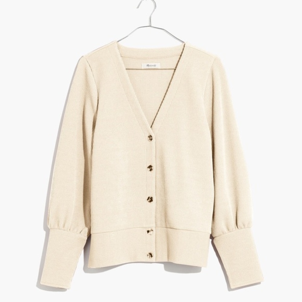 Madewell Ottoman Rib Flower Button Cardigan Top‎ XS Off-White Bleached Linen